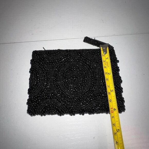 Handcrafted Beaded Clutch Coin Purse Black Statement Bag/Wallet Lipstick Pouch - Picture 2 of 8